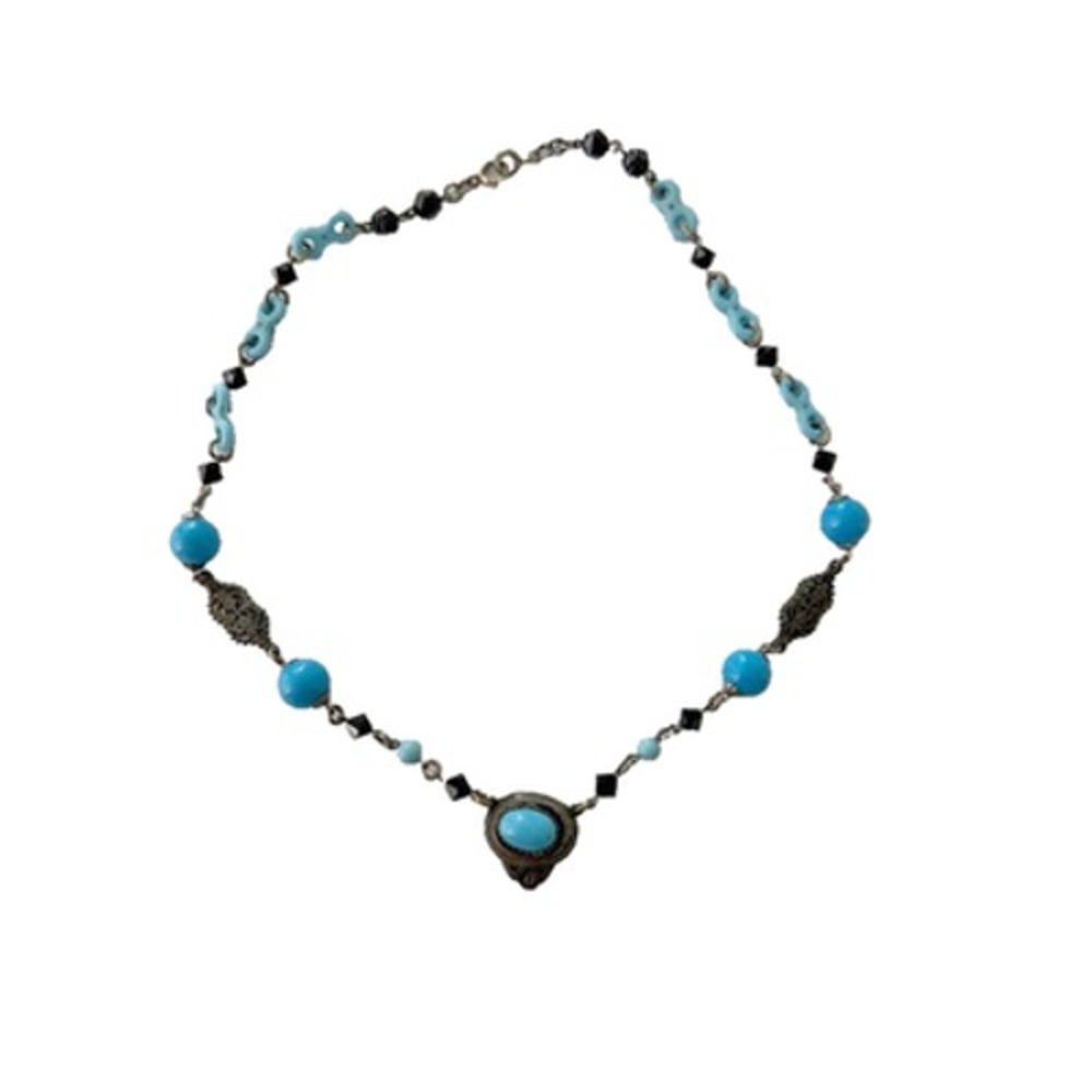 Faux Turquoise Bronze Tone Beaded Necklace Costume Fashion Jewelry Boho